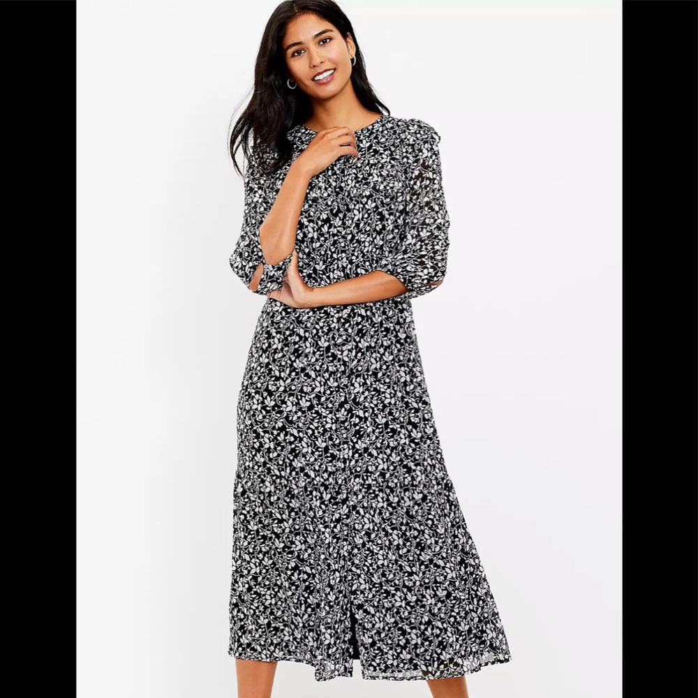 Loft floral ruffle shirtdress